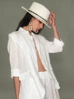 Linen Lace Back Blazer-White