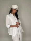 Linen Lace Back Blazer-White