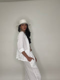 Linen Lace Back Blazer-White