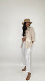 Linen Lace Back Blazer-Taupe