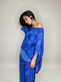 Silk Flower Print Blouse-Royal Blue