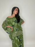 Silk Flower Print Blouse-Green