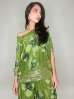 Silk Flower Print Blouse-Green