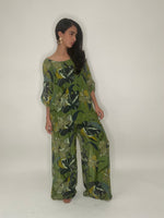 Silk Palazzo Intense Flower Print Pants - Green