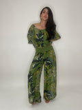 Silk Palazzo Intense Flower Print Pants - Green