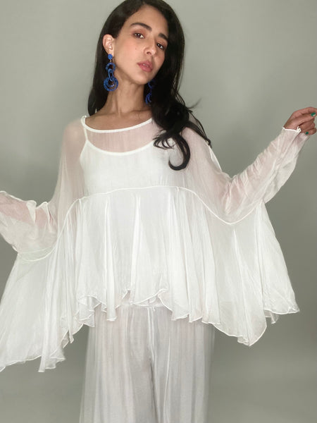 Empire Style Silk Blouse-White