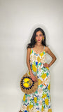 Maxi Sleeveless Lemon Print Dress-White