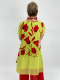 Red Flowers Linen Dress-Neon Green