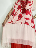 Red Flowers Linen Dress-Blush