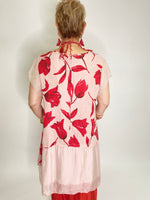 Red Flowers Linen Dress-Blush