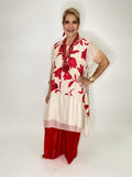 Red Flowers Linen Dress-Beige