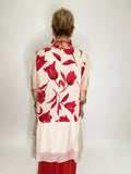 Red Flowers Linen Dress-Beige