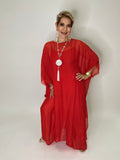 Silk Long Kaftan Dress-Red