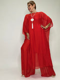 Silk Long Kaftan Dress-Red