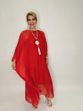 Silk Long Kaftan Dress-Red