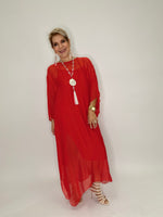 Silk Long Kaftan Dress-Red