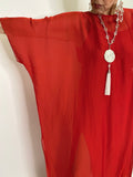 Silk Long Kaftan Dress-Red