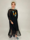 Silk Long Kaftan Dress-Black