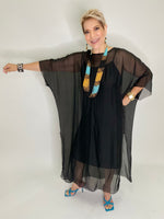 Silk Long Kaftan Dress-Black