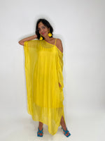 Silk Long Kaftan Dress-Yellow