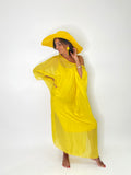 Silk Long Kaftan Dress-Yellow