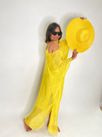 Silk Long Kaftan Dress-Yellow