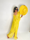 Silk Long Kaftan Dress-Yellow