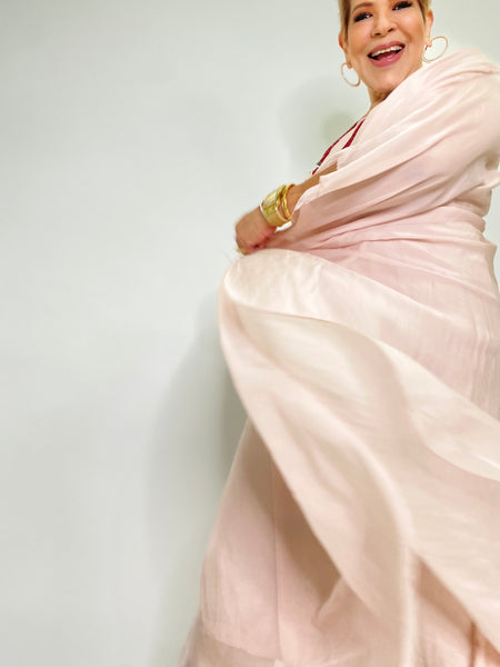 Silk Long Kaftan Dress-Blush