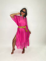 Silk Long Kaftan Dress-Fuchsia