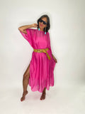 Silk Long Kaftan Dress-Fuchsia