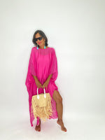 Silk Long Kaftan Dress-Fuchsia