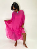 Silk Long Kaftan Dress-Fuchsia