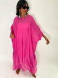 Silk Long Kaftan Dress-Fuchsia