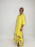 Flower Print Linen Long Dress-Yellow