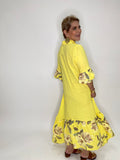 Flower Print Linen Long Dress-Yellow