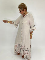 Flower Print Linen Long Dress-Beige