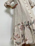 Flower Print Linen Long Dress-Beige