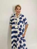 Dual Print Linen Dress-White