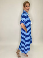 Dual Print Linen Dress-Blue