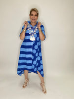 Dual Print Linen Dress-Blue