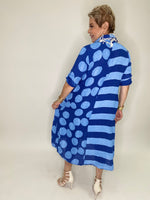 Dual Print Linen Dress-Blue