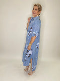 Flower Print Button Down Dress-Blue