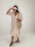 Openwork Button Down Midi Dress-Blush