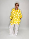 Polka Dot Linen Poncho Blouse-Yellow