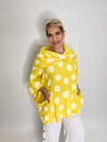 Polka Dot Linen Poncho Blouse-Yellow