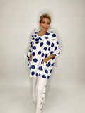 Polka Dot Linen Poncho Blouse-White