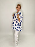 Polka Dot Linen Poncho Blouse-White