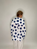 Polka Dot Linen Poncho Blouse-White