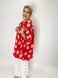 Polka Dot Linen Poncho Blouse-Red