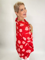 Polka Dot Linen Poncho Blouse-Red